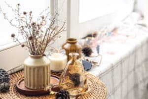 closeup details autumn home decor blurred background